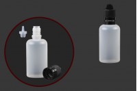 Plastična poluprovidna flašica 50mL sa crnim plastičnim zatvaračem CRC i plastičnom kapalicom, za elektronske cigarete - 50 kom