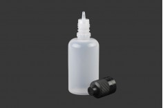 Plastična poluprovidna flašica 50mL sa crnim plastičnim zatvaračem CRC i plastičnom kapalicom, za elektronske cigarete - 50 kom