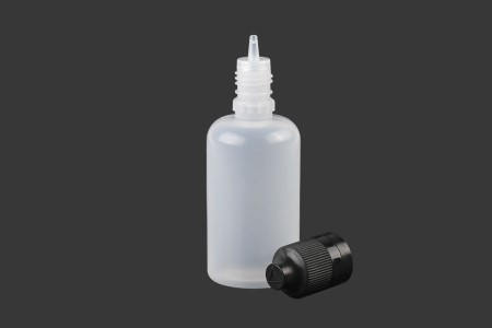 Plastična poluprovidna flašica 50mL sa crnim plastičnim zatvaračem CRC i plastičnom kapalicom, za elektronske cigarete - 50 kom-dimenzije_slike