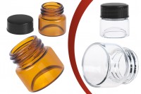 Staklena teglica 5mL, providna ili u karamel boji, sa plastičnim crnim zatvaračem