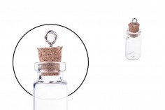Mala, staklena flašica sa pampurnim zapušačem i kukicom za kačenje ili za dekoraciju 13x33 mm