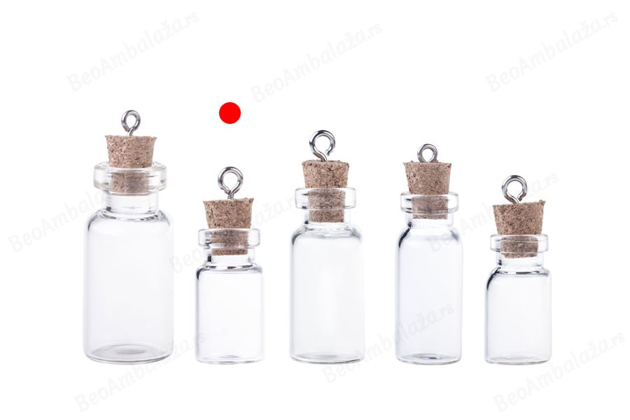 Mala, staklena flašica sa pampurnim zapušačem i kukicom za kačenje ili za dekoraciju, 13x33 mm - 25 kom-grupa_slika