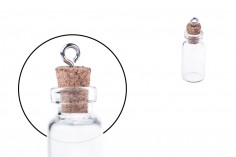 Mala, staklena flašica sa pampurnim zapušačem i kukicom za kačenje ili za dekoraciju 13x39  mm
