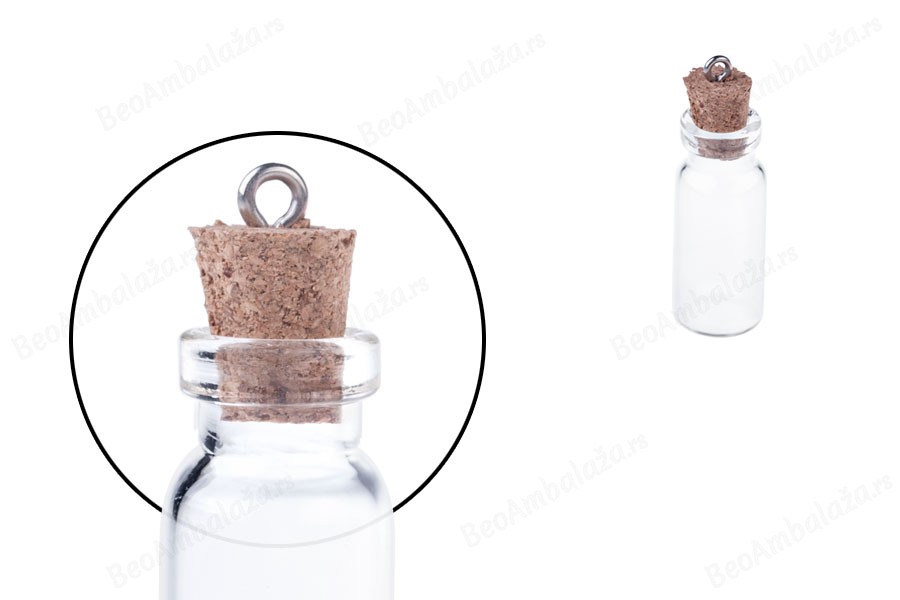 Mala, staklena flašica sa pampurnim zapušačem i kukicom za kačenje ili za dekoraciju, 12x38 mm - 25 kom-slika_proizvoda