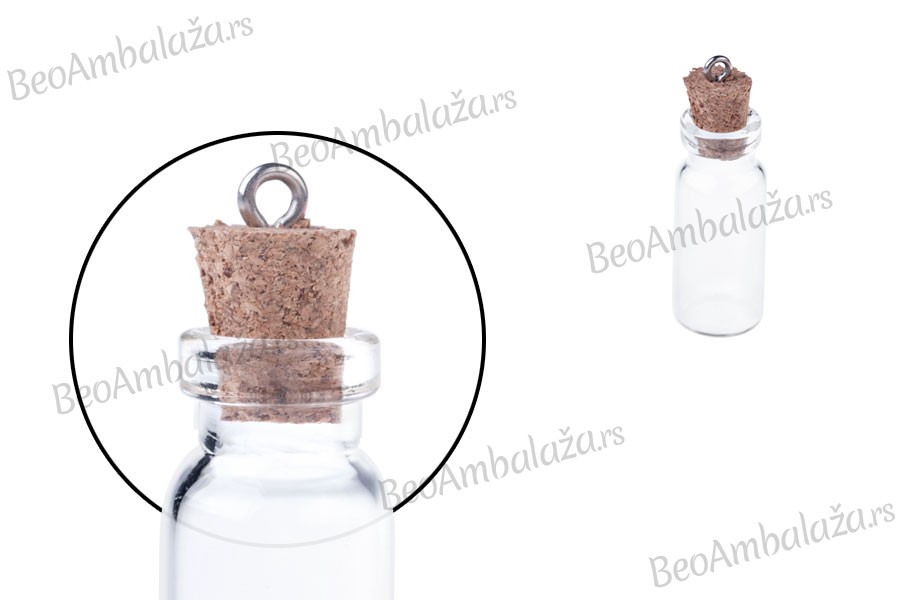 Mala, staklena flašica sa pampurnim zapušačem i kukicom za kačenje ili za dekoraciju, 12x38 mm - 25 kom