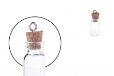 Mala, staklena flašica sa pampurnim zapušačem i kukicom za kačenje ili za dekoraciju, 12x33 mm - 25 kom