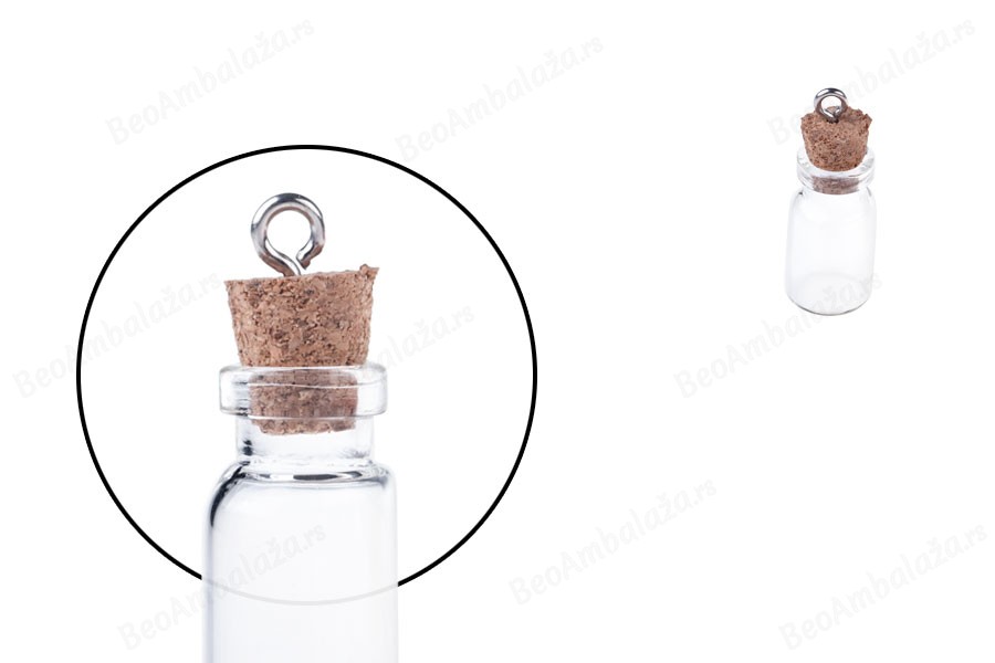 Mala, staklena flašica sa pampurnim zapušačem i kukicom za kačenje ili za dekoraciju, 12x33 mm - 25 kom-slika_proizvoda