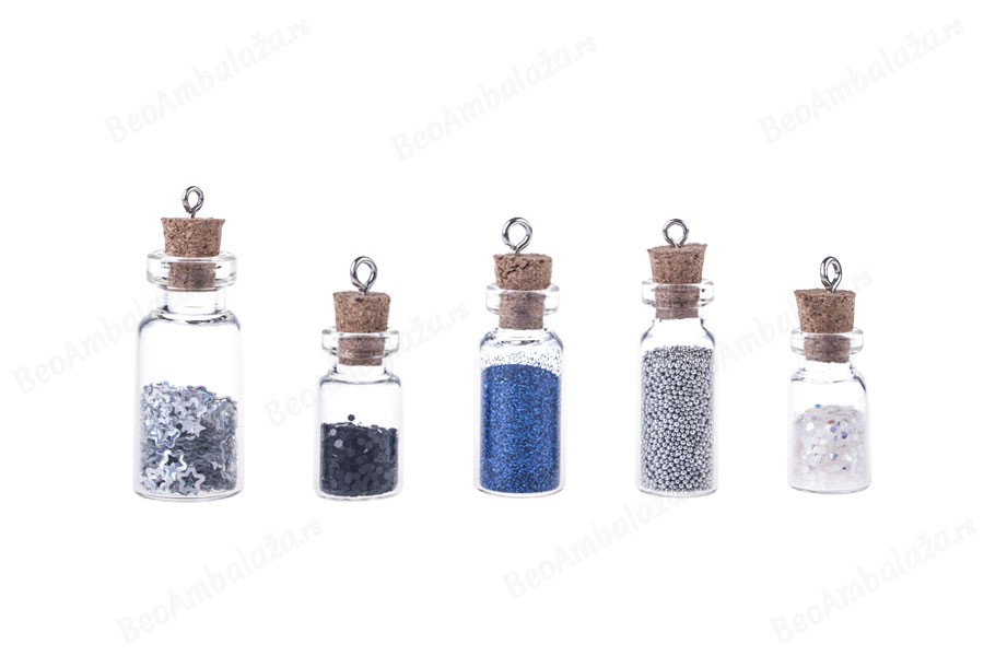 Mala, staklena flašica sa pampurnim zapušačem i kukicom za kačenje ili za dekoraciju, 12x33 mm - 25 kom-grupa_slika