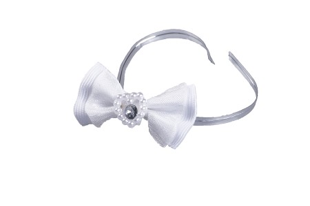 Bela mašnica sa srcem od perlica i srebrnom žicom 15cm - 50 kom-dimenzije_slike