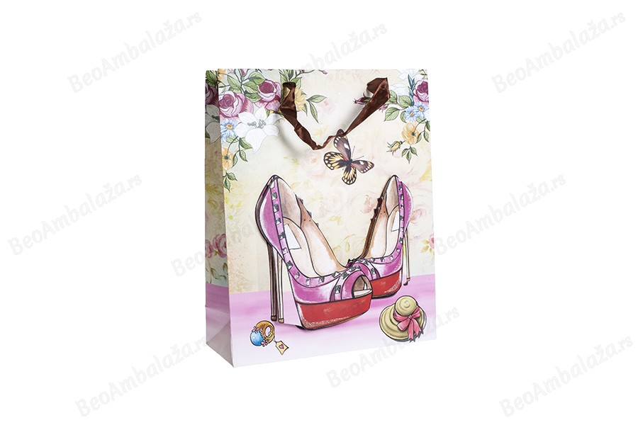 Papirna 3D poklon kesa, sa motivom "roze cipele", veličina "M", 26x10x32cm - 12 kom-slika_proizvoda