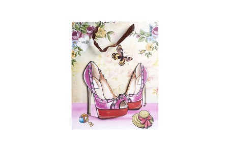 Papirna 3D poklon kesa, sa motivom "roze cipele", veličina "M", 26x10x32cm - 12 kom-dimenzije_slike