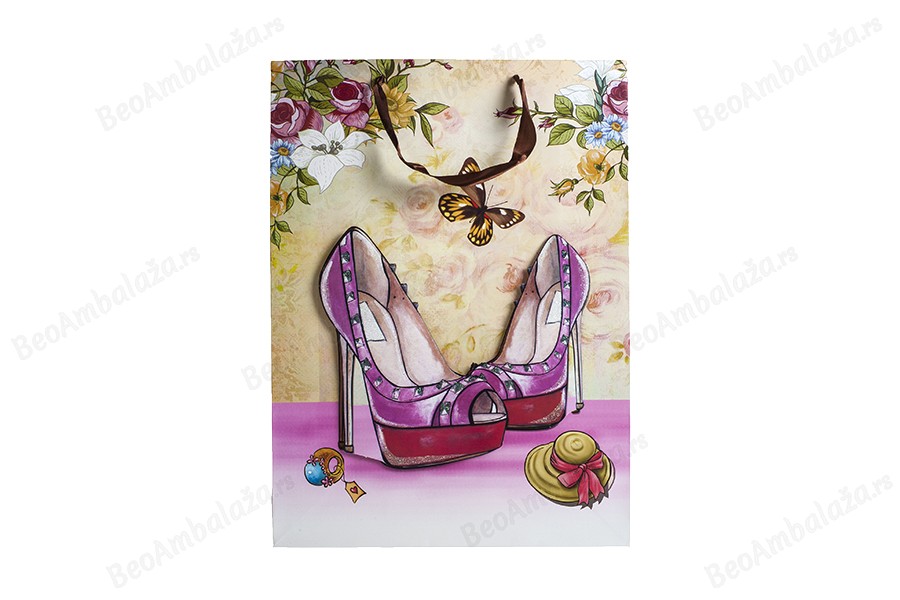 Papirna 3D poklon kesa, sa motivom "roze cipele", veličina "L", 31x12x42cm - 12 kom-dimenzije_slike