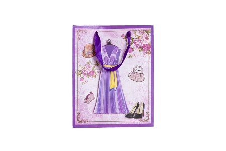 Papirna 3D poklon kesa, sa motivom "ljubičasta haljina", veličina "M", 26x10x32cm - 12 kom-dimenzije_slike
