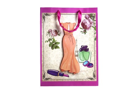 Papirna 3D poklon kesa, sa motivom "narandžasta haljina", veličina "L", 31x12x42cm - 12 kom-dimenzije_slike