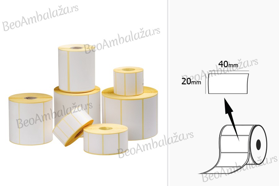 Етикете за термички трансфер (МАТ), папир, самолепљиви ролни 40к20 мм - 1000 ком