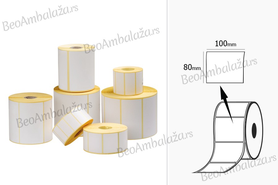 Етикете за термички трансфер (МАТ), папир, ролне 100к80 мм - 1000 ком