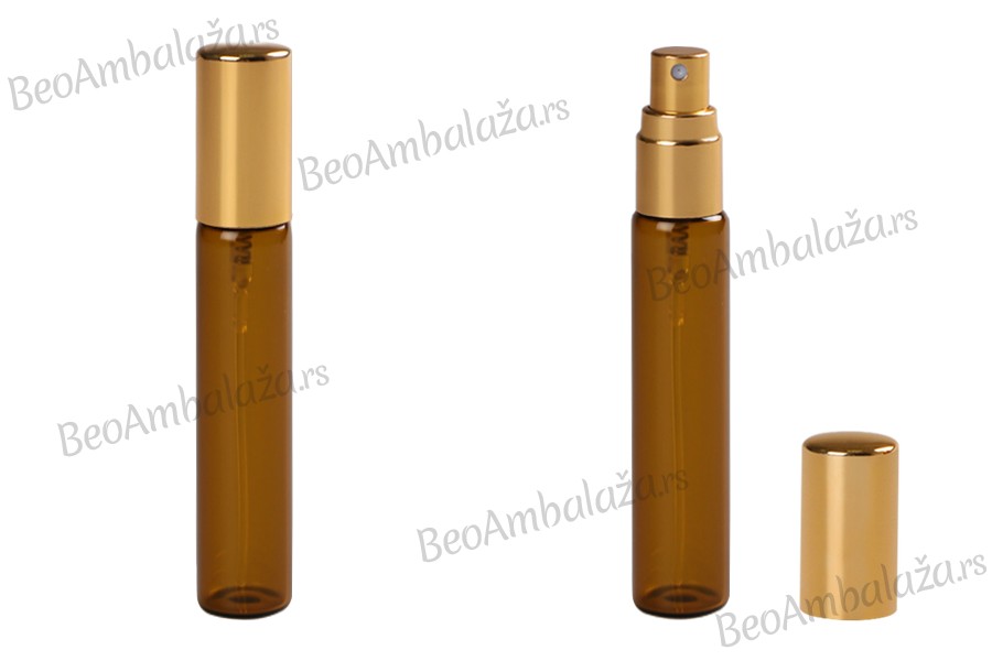 Staklena braon bočica 12mL za parfeme, sa sprejom i aluminijumskim zatvaračem - 6 kom