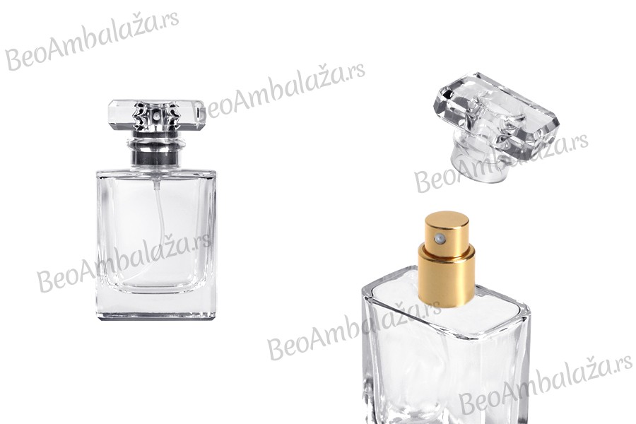 Staklena parfemska bočica 50mL providna sa sprejom i poklopcem