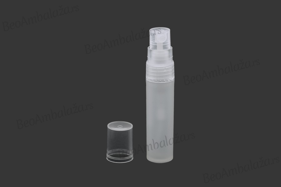Plastična poluprovidna tester bočica 5mL za parfeme sa sprejom i providnim zatvaračem
