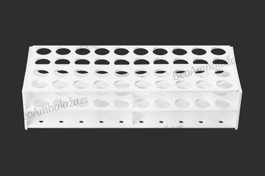 Plastični beli stalak 278x110x60 mm - 40 mesta (prečnik otvora 22 mm)