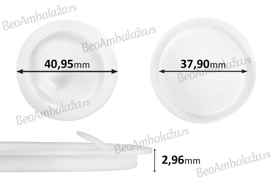 Plastični međupoklopac (PE) bele boje, visine 2,96 mm i prečnika 40,95 mm (mali prečnik: 37,90 mm) - 12 kom