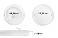 Plastični međupoklopac (PE) bele boje, visine 3,43 mm i prečnika 47,86 mm (mali prečnik: 39,80 mm) - 12 kom