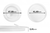 Plastični međupoklopac (PE) bele boje, visine 3,41 mm i prečnika 47 mm (mali prečnik: 41,60 mm) - 12 kom