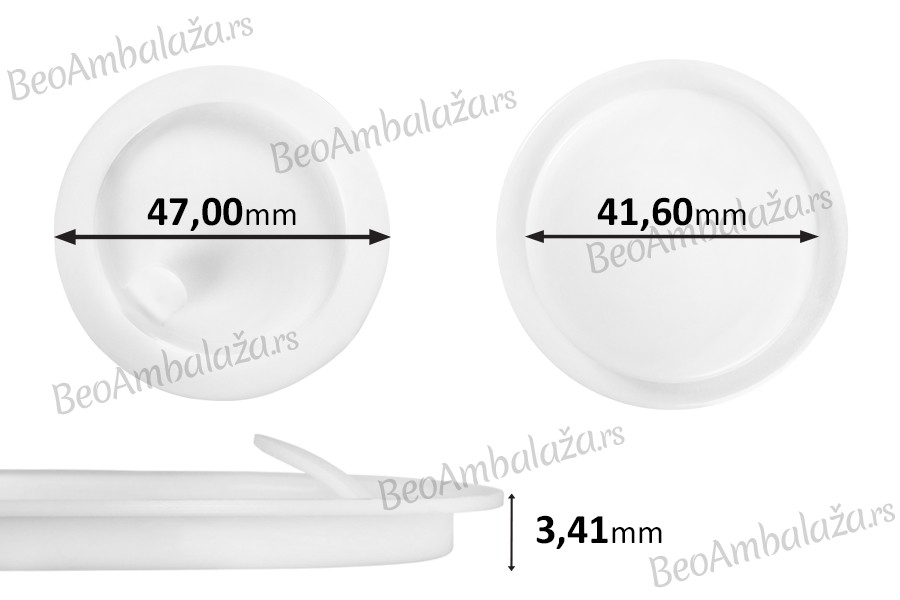 Plastična PE bela zaptivka debljine 3,41 mm - veći prečnik 47 mm (manji prečnik: 41,60 mm) - 12kom