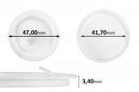 Plastični međupoklopac (PE) bele boje, visine 3,40 mm i prečnika 47 mm (mali prečnik: 41,70 mm) - 12 kom