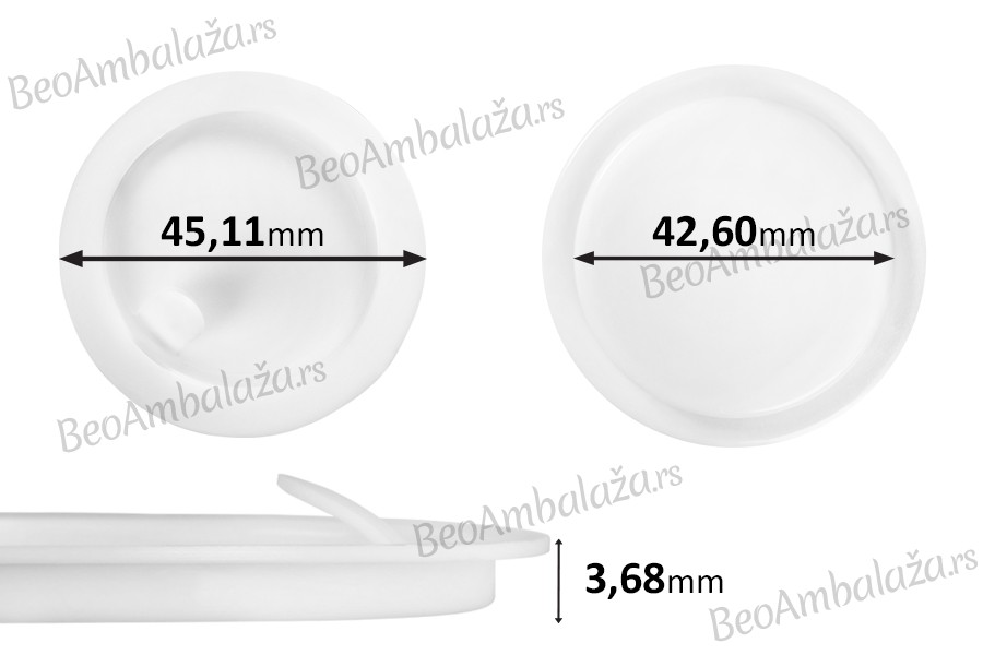 Plastični međupoklopac (PE) bele boje, visine 3,68 mm i prečnika 45,11 mm (mali prečnik: 42,60 mm) - 12 kom