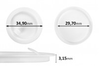 Plastični međupoklopac (PE) bele boje, visine 3,15 mm i prečnika 34,90 mm (mali prečnik: 29,70 mm) - 12 kom