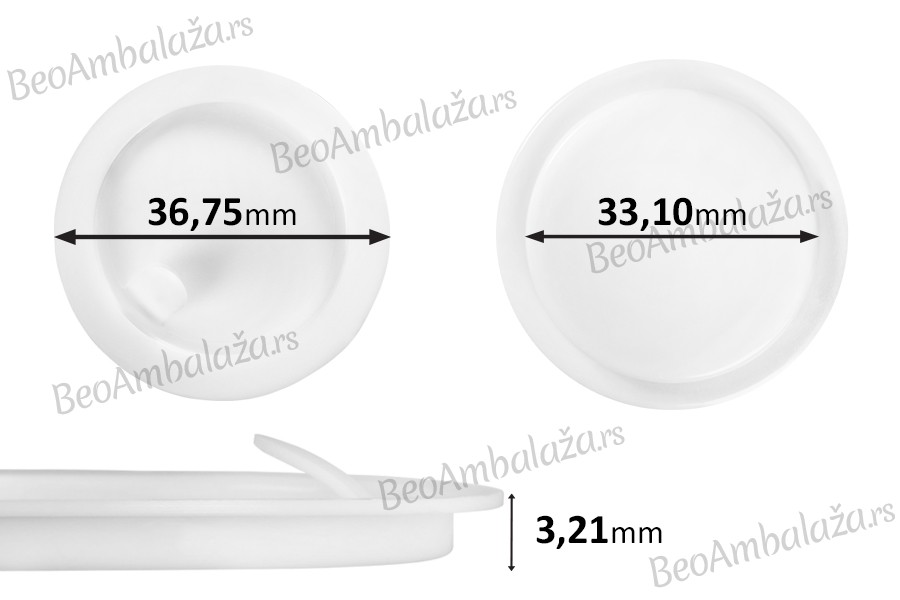 Plastični međupoklopac (PE) bele boje, visine 3,21 mm i prečnika 36,75 mm (mali prečnik: 33,10 mm) - 12 kom