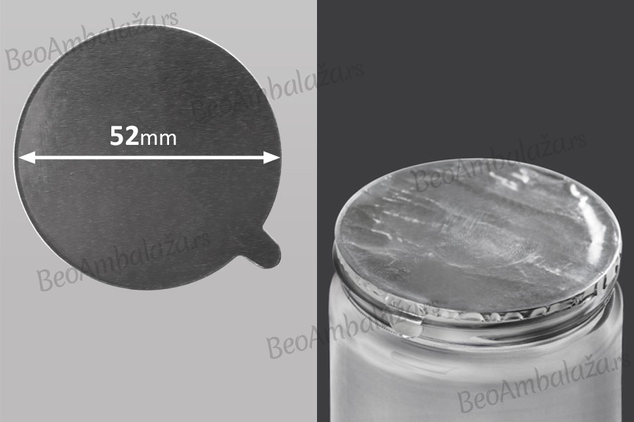 Srebrna samolepljiva aluminijumska zaptivka 52mm - 8 kom Srebrna samolepljiva aluminijumska zaptivka 52mm - 8 kom
