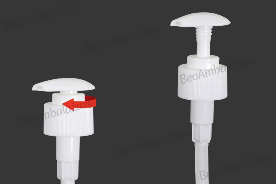 Plastična bela pumpica 28/410 za kreme ili šampone sa sigurnosnim mehanizmom