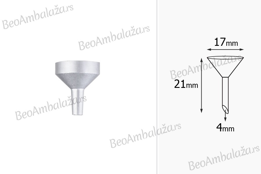 Aluminijumski levak u MAT srebrnoj boji sa prečnikom 17 mm (u donjem delu 4 mm)