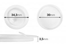 Plastični međupoklopac (PE) bele boje, visine 3,50 mm i prečnika 34,30 mm (mali prečnik: 30 mm) - 12 kom