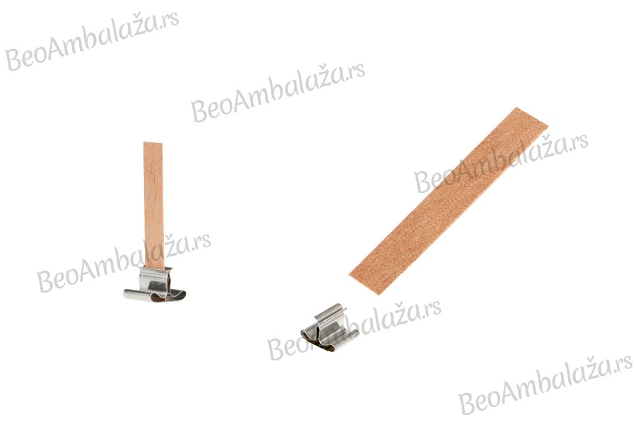 Drveni fitilj 9x50mm sa metalnom osnovom za sveće - 25 kom