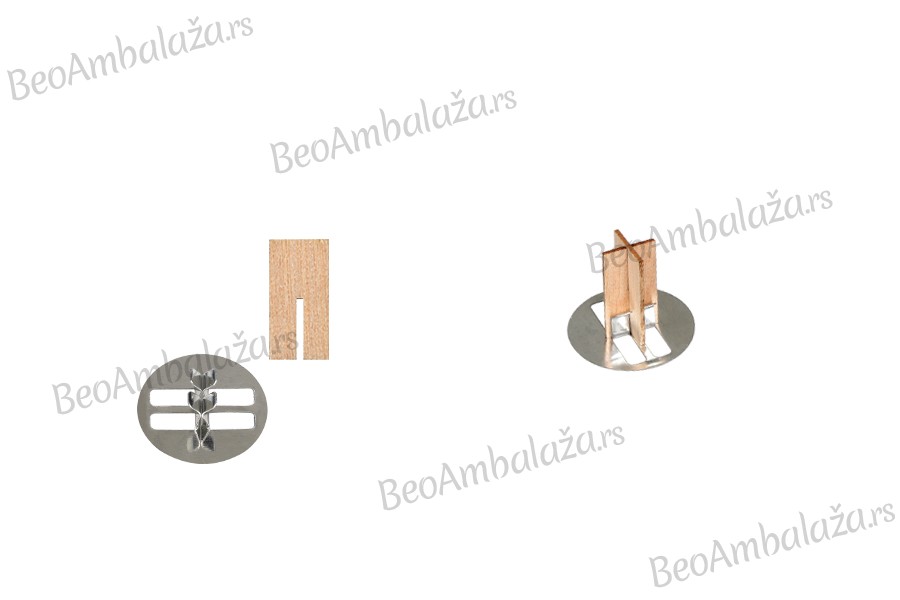 Drveni krstasti fitilj 10x20 mm sa metalnom osnovom za sveću - 25 kom