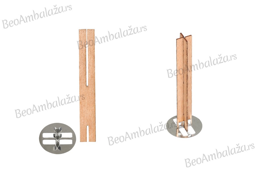 Drveni krstasti fitilj 10x70 mm sa metalnom osnovom za sveću - 25 kom Drveni krstasti fitilj 10x70 mm sa metalnom osnovom za sveću - 25 kom