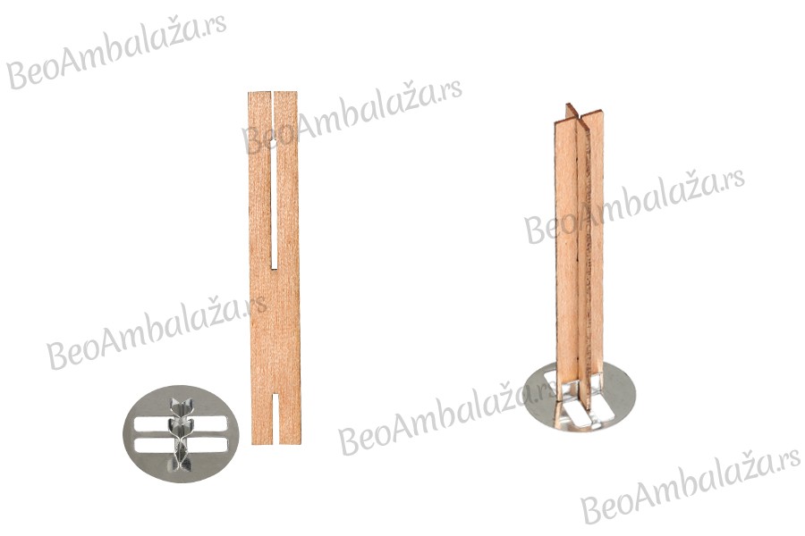 Drveni krstasti fitilj 10x70 mm sa metalnom osnovom za sveću - 25 kom