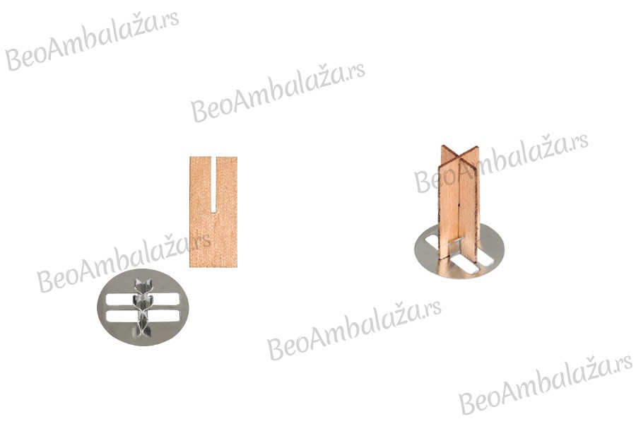 Drveni krstasti fitilj 13x30 mm sa metalnom osnovom za sveću - 25 kom