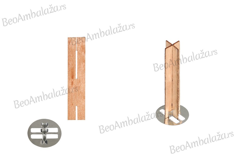Drveni krstasti fitilj 13x60 mm sa metalnom osnovom za sveću - 25 kom Drveni krstasti fitilj 13x60 mm sa metalnom osnovom za sveću - 25 kom
