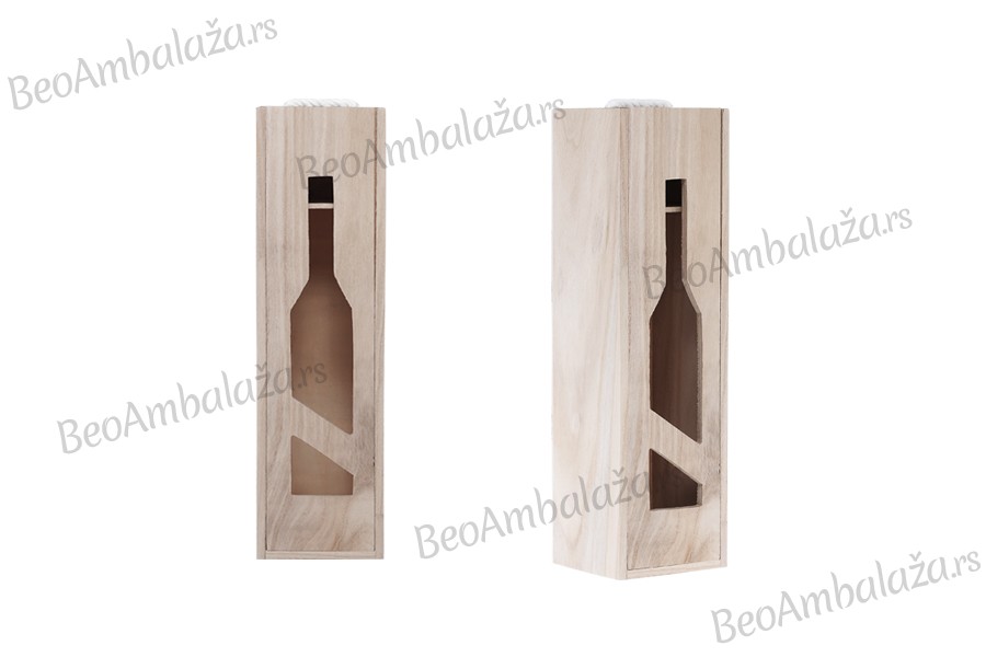 Drvena kutija za boce sa vinom 700/750mL sa kliznim zatvaračem i ručkom - 100x100x350 mm