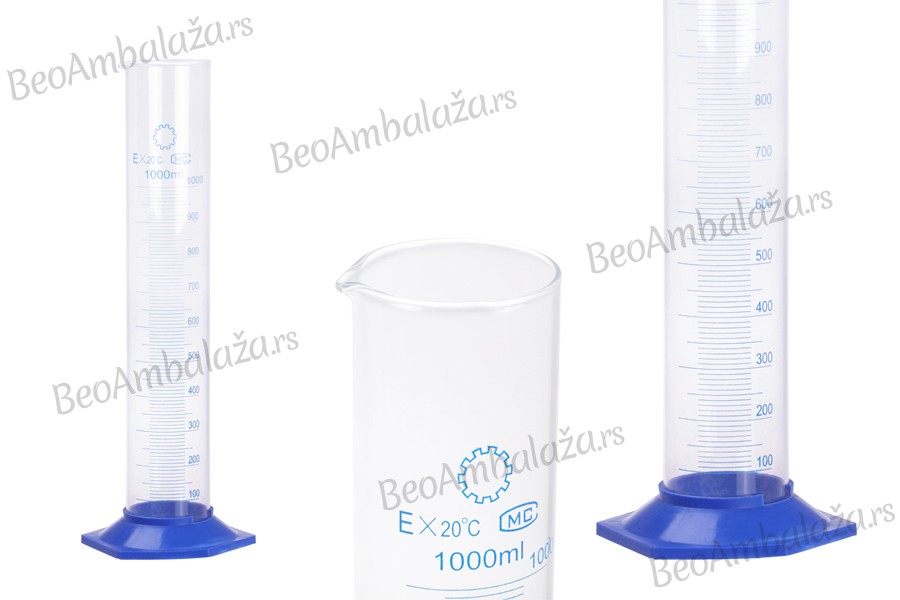 Staklena menzura 1000 ml sa plastičnim plavim postoljem