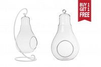 Ukrasno staklo u obliku lampe, privezak   na  belom metalnom postolju