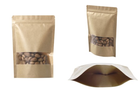 Uzorci - Kraft DoyPack kesice sa zip zatvaranjem i prozorom, unutrašnjom i spoljašnjom providnom oblogom, ovalnim dnom i sa mogućnošću termo zatvaranja (9 veličina x 1 kom)-slika_proizvoda