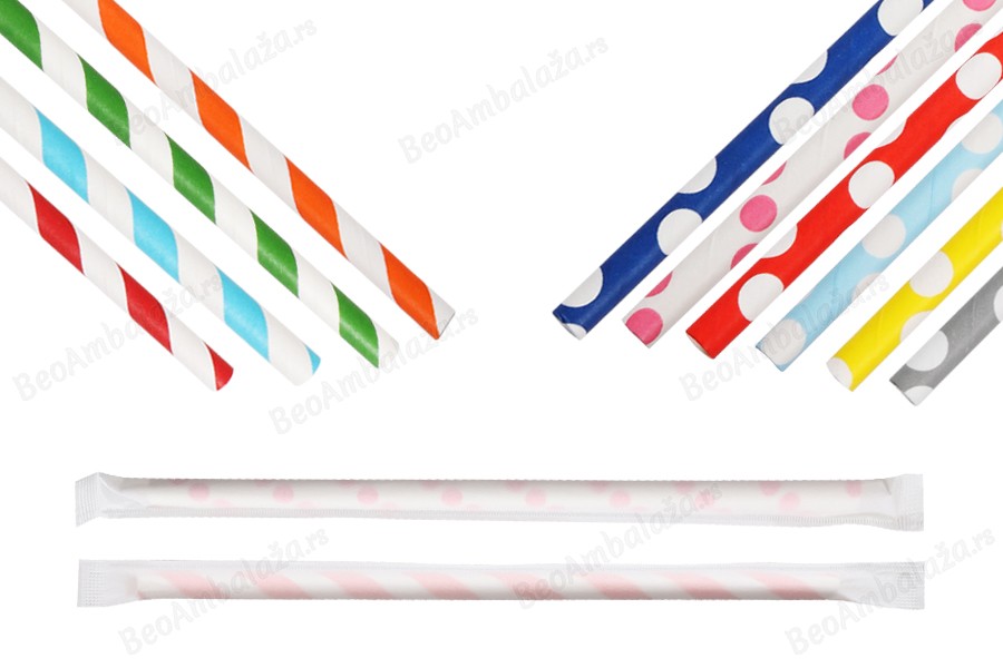 Papirne slamčice, ekološke 195x6 mm u raznim bojama - 100 kom (pojedinačno pakovanje)-grupa_slika