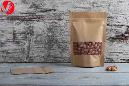 Kraft DoyPack kesice 140x40x200mm sa zip zatvaranjem i prozorom, unutrašnjom i spoljašnjom providnom oblogom, ovalnim dnom i sa mogućnošću termo zatvaranja – 100kom-dimenzije_slike