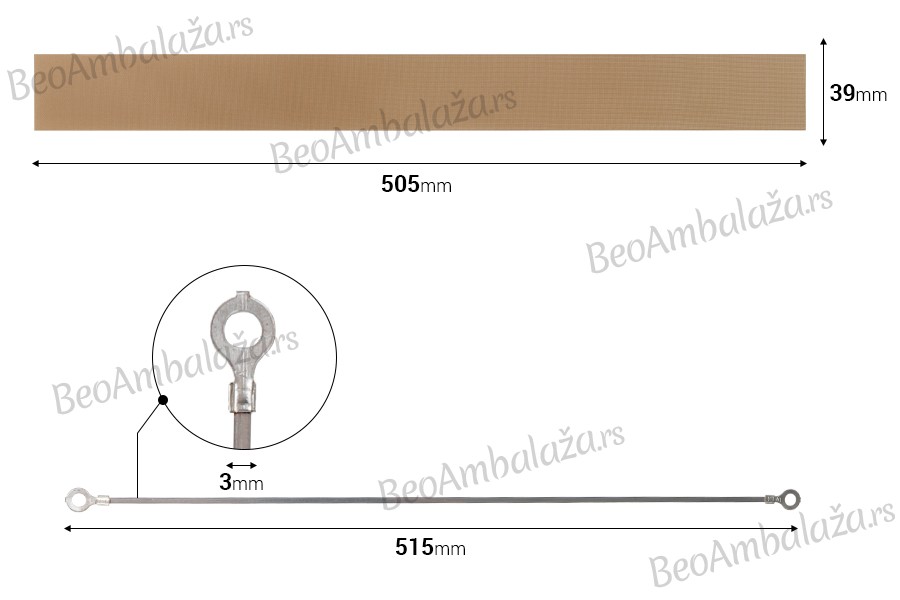 Rezervna tkanina 505x39 mm i žica 515x3 mm za mašinu za termičko zatvaranje