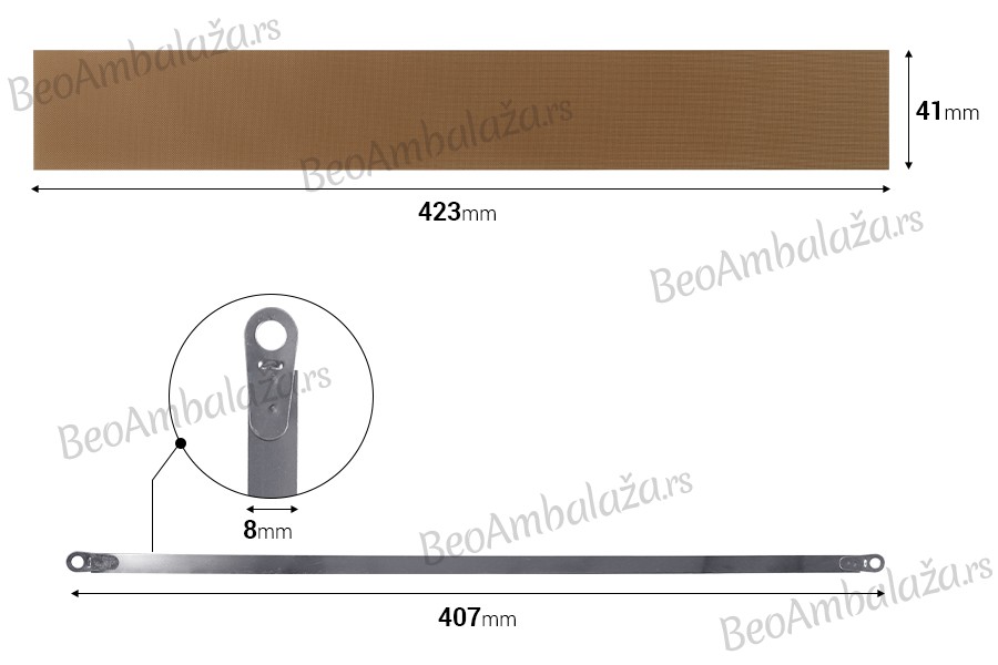 Rezervna tkanina 423x41 mm i žica 407x8 mm za mašinu za termičko zatvaranje